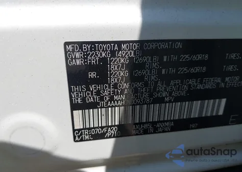 2022 Toyota Venza Le z USA, uszkodzony, nr VIN JTEAAAAH0NJ093787